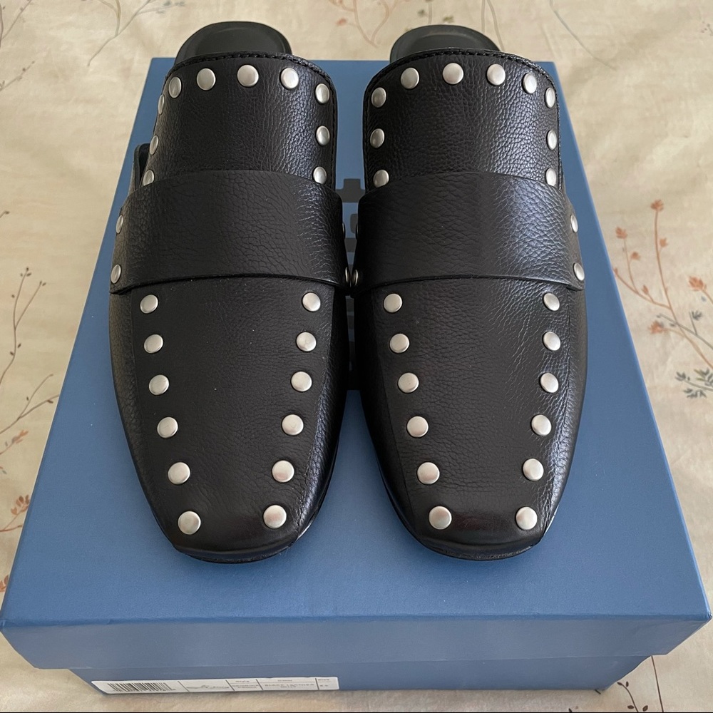 Paige Georgie Black Leather Studded Mules NIB
